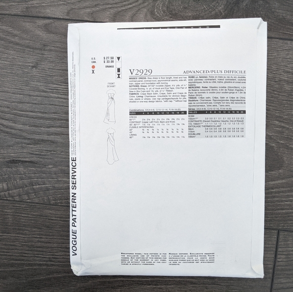 Vogue V2929 Bellville Sassoon Bias Evening Gown Sewing Pattern Sz 16-18-20 - Picture 6 of 7